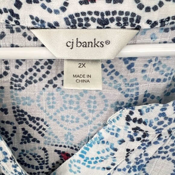 Set Of 3 CJ Banks Womens Short Sleeve Tops 2X Blue & Beige With Sparkle & Print - Picture 14 of 16